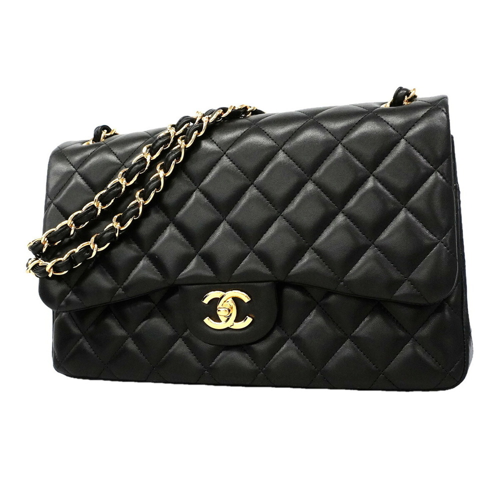 Chanel Shoulder Bag, Large Matelassé, Double Flap, Chain, Lambskin, Black, Wo...